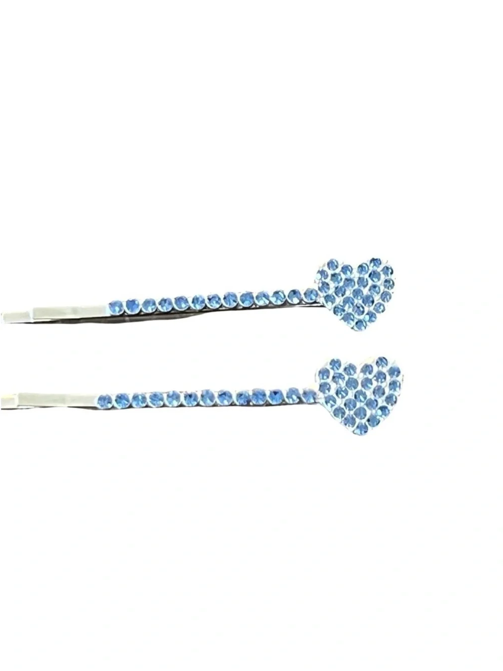 Blue Heart Crystal Rhinestone Silver Hairpins appox 2.5”FINAL PRICE DROP